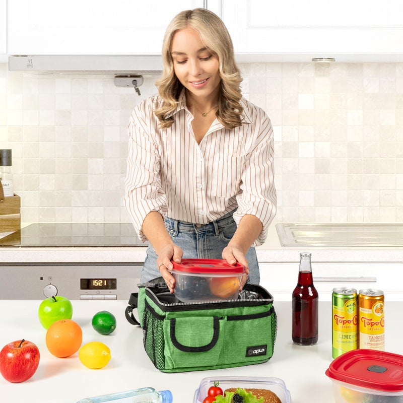 opux Lunch Box for Men, Adult Lunch Box Cooler, Insulated Lunch Bag Women, Dual Compartment Lunchbox for Work, Leakproof Double Decker Lunch Bag, Soft Lunch Pail Tote Boys Girls Kids School, Green - Image 4